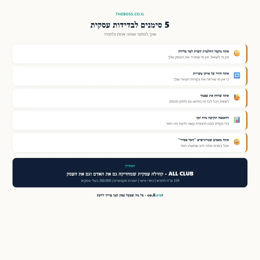 5 סימנים לבדידות עסקית ואיך לפתור אותה