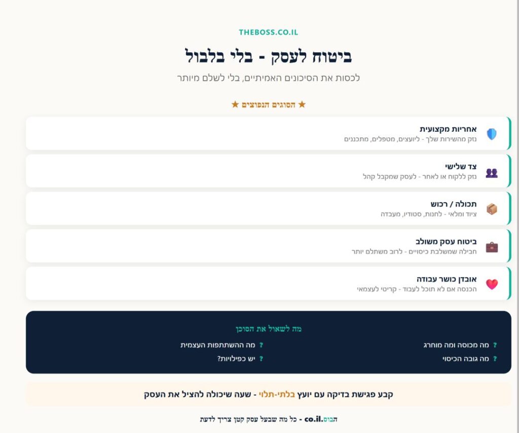 סוגי הביטוחים לעסק קטן ומה רלוונטי לאיזה עסק